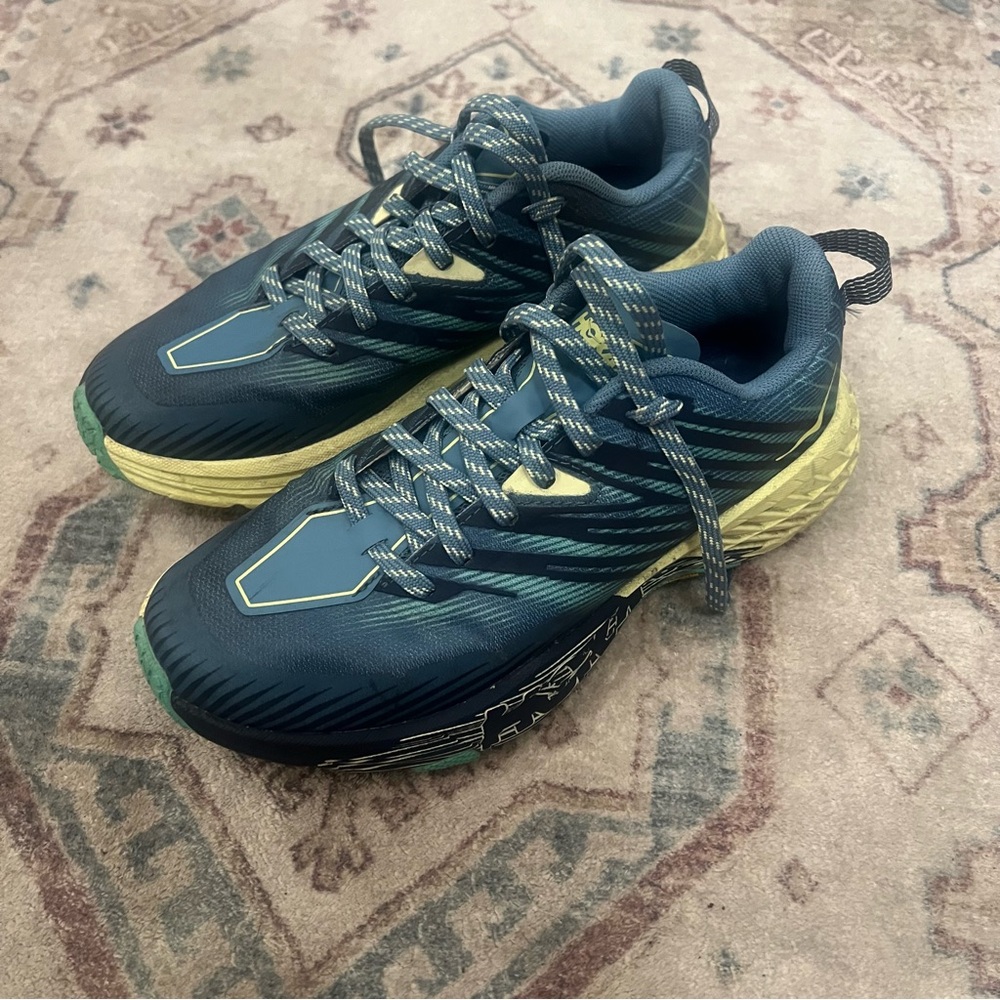 HOKA ONE ONE Speedgoat 4 Women’s Trail Running Shoes Blue Green Vibram Size US 7
